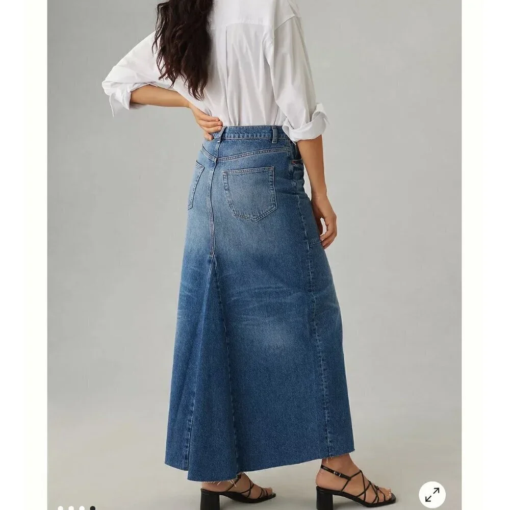 Reformation Tazz denim slit front maxi skirt, blue, Size 26 M65